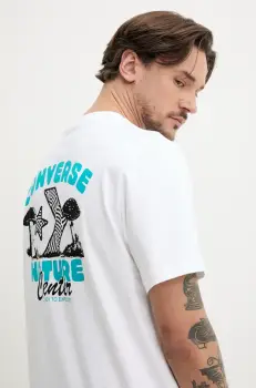 Converse tricou din bumbac barbati, culoarea alb, cu imprimeu, 10027346-A02 imagine