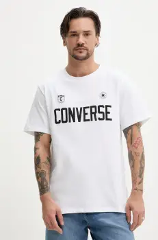Converse tricou din bumbac barbati, culoarea alb, cu imprimeu, 10027363-A02 imagine