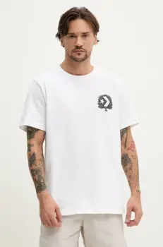 Converse tricou din bumbac barbati, culoarea alb, cu imprimeu, 10027666-A02 imagine