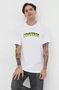 Converse tricou din bumbac barbati, culoarea bej, cu imprimeu imagine