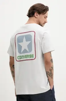 Converse tricou din bumbac barbati, culoarea gri, cu imprimeu, 10027993-A03 imagine