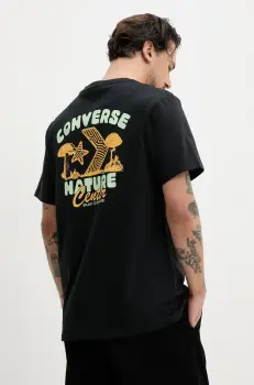 Converse tricou din bumbac barbati, culoarea negru, cu imprimeu, 10027346-A01 imagine