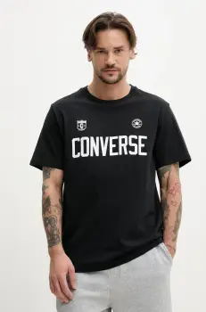 Converse tricou din bumbac barbati, culoarea negru, cu imprimeu, 10027363-A01 imagine