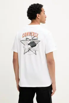 Converse tricou din bumbac Converse x NARUTO culoarea alb, cu imprimeu, 10028746-A01 imagine