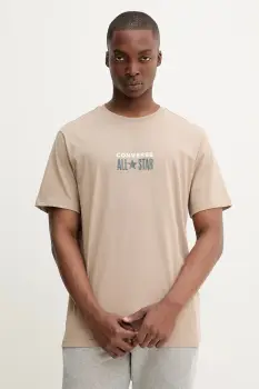 Converse tricou din bumbac culoarea bej, cu imprimeu, 10028551-A05 imagine