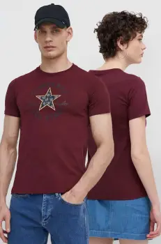 Converse tricou din bumbac culoarea bordo, cu imprimeu imagine