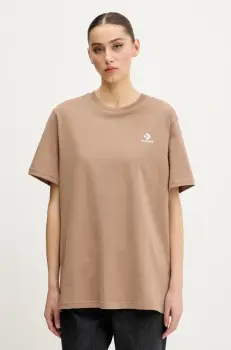 Converse tricou din bumbac culoarea maro, uni, 10023876-A46 imagine