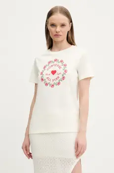 Converse tricou din bumbac femei, culoarea bej, 10028307-A01 imagine