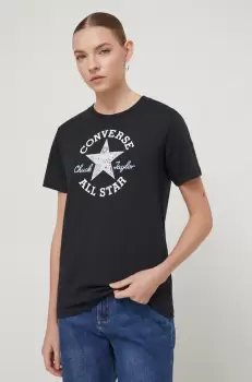 Converse tricou din bumbac femei, culoarea negru imagine