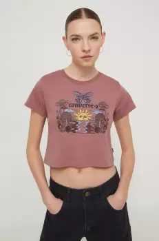 Converse tricou din bumbac femei, culoarea roz imagine