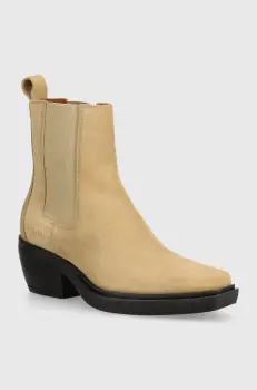 Copenhagen botine din piele intoarsa femei, culoarea bej, cu toc plat, CPH236 imagine