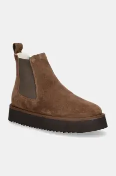Copenhagen botine femei, culoarea maro, cu toc plat, izolat, CPH258 imagine