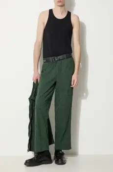 Corridor pantaloni de bumbac Floral Embroidered Trouser culoarea verde, drept, TR0076 imagine
