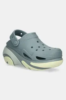 Crocs papuci Bubble Crush Clog femei, culoarea verde, cu platforma, 210061.3YO imagine