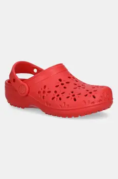 Crocs papuci CLASSIC FLORAL CUT OUT CLOG KIDS culoarea rosu, 210943 imagine