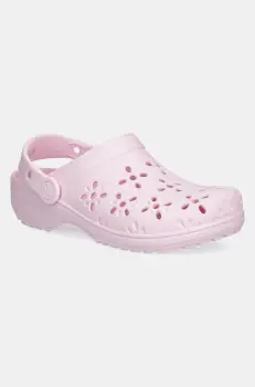 Crocs papuci CLASSIC FLORAL CUT OUT CLOG KIDS culoarea roz, 210943 imagine
