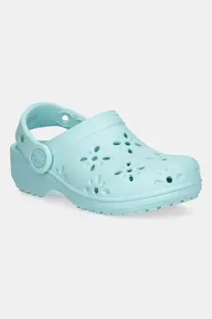 Crocs papuci CLASSIC FLORAL CUT OUT CLOG KIDS culoarea turcoaz, 210943 imagine