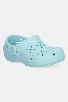 Crocs papuci CLASSIC FLORAL CUT OUT CLOG KIDS culoarea turcoaz, 210944 imagine