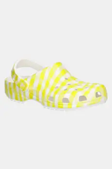 Crocs papuci Classic Gingham Clog femei, culoarea galben, 211006-78R imagine