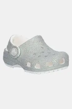 Crocs papuci CLASSIC IRIDESCENT GLITTER CLOG KIDS culoarea argintiu, 210985 imagine