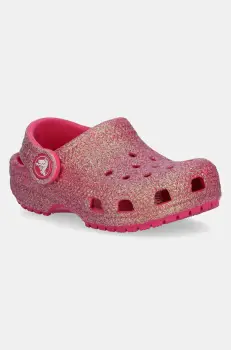 Crocs papuci CLASSIC IRIDESCENT GLITTER CLOG KIDS culoarea roz, 210985 imagine