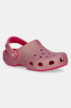 Crocs papuci CLASSIC IRIDESCENT GLITTER CLOG KIDS culoarea roz, 210986 imagine