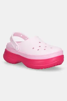 Crocs papuci Classic Stacked Clog culoarea roz, cu platforma, 211355 imagine