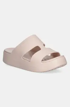 Crocs papuci Getaway Platform H - Strap femei, culoarea bej, cu platforma, 209409-6UR imagine