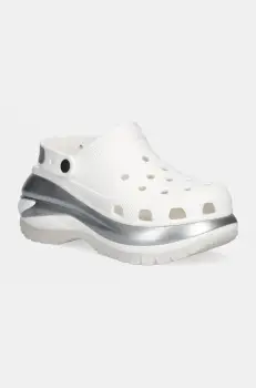 Crocs papuci Mega Crush Metallic Clog femei, culoarea alb, cu platforma, 210368 imagine