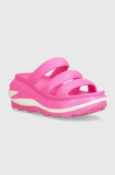 Crocs papuci Mega Crush Triple Strap femei, culoarea roz, cu platforma, 209842 imagine