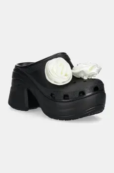 Crocs papuci Siren Rosette Clog femei, culoarea negru, cu toc drept, 210367 imagine