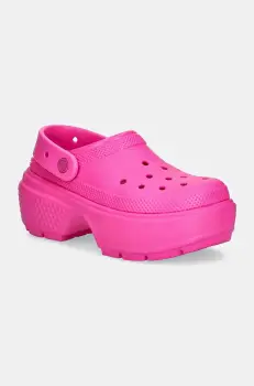 Crocs papuci Stomp Clog femei, culoarea roz, cu platforma, 209347 imagine