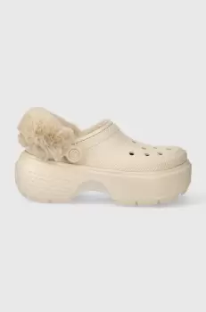 Crocs papuci Stomp Lined Clog femei, culoarea bej, cu platforma, 208546 imagine