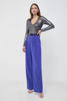 Custommade pantaloni femei, culoarea violet, drept, high waist imagine