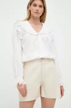 Custommade pantaloni scurti de piele Nava femei, culoarea bej, neted, high waist imagine