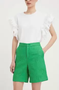 Custommade pantaloni scurti femei, culoarea verde, neted, high waist imagine