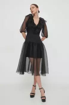 Custommade rochie culoarea negru, midi, evazati imagine