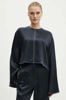 Day Birger et Mikkelsen bluza din amestec de in Becky - High Shine Blend RD culoarea albastru marin, neted, DAY65243309 imagine