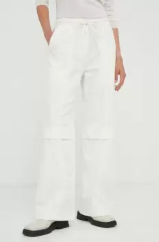 Day Birger et Mikkelsen pantaloni de bumbac culoarea alb, lat, high waist imagine