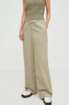 Day Birger et Mikkelsen pantaloni de catifea cord culoarea verde, drept, high waist imagine