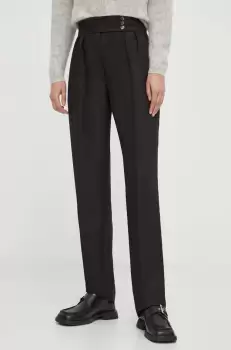 Day Birger et Mikkelsen pantaloni de lana culoarea negru, fason chinos, high waist imagine