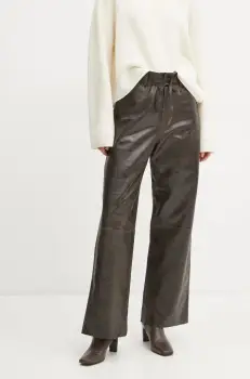 Day Birger et Mikkelsen pantaloni de piele Elijah femei, culoarea maro, lat, high waist, DAY65243578 imagine