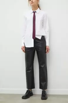 Day Birger et Mikkelsen pantaloni de piele femei, culoarea negru, drept, high waist imagine