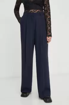 Day Birger et Mikkelsen pantaloni femei, culoarea albastru marin, lat, high waist imagine