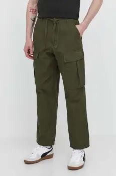 DC pantaloni de bumbac culoarea verde, drept, ADYNP03077 imagine