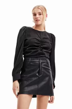 Desigual bluza 23WWBW32 WOMAN WOVEN BLOUSE LONG SLEEVE femei, culoarea negru, neted imagine