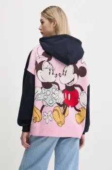 Desigual bluza BETTER femei, culoarea bleumarin, cu gluga, cu imprimeu, 25SWSK28 imagine