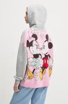 Desigual bluza BETTER femei, culoarea gri, cu gluga, cu imprimeu, 25SWSK28 imagine