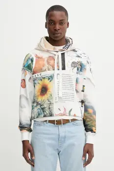 Desigual bluza BRADFORD culoarea bej, cu gluga, cu imprimeu, 25WMSK11 imagine