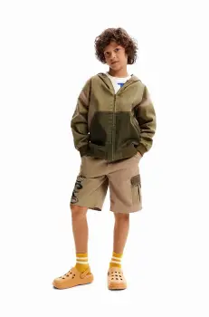 Desigual bluza copii culoarea verde, cu gluga, cu imprimeu imagine